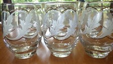 Vintage Libbey Green Etched Leaf Tumblers / Drinking Glasses — listing 2