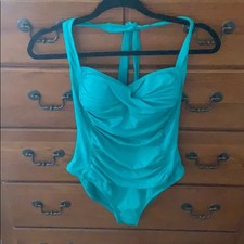 La Blanca Teal Heathered One-Piece Swimsuit with Twist Front, Size M — listing 3