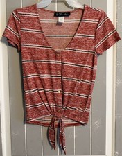 B Flawless Women's Striped Colorblock Short Sleeve Top with Chest Pocket, Size M — listing 2