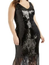 Eloquii Black Sequin Ruffle-Shoulder Midi Cocktail Dress, Size 14 — listing 3