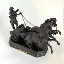 Vintage Bronze Roman/Greek Warrior Chariot with Two Horses Figurine — listing 4