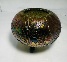 Vintage Iridescent Carnival Glass Ribbed Compote on Figural Brass Cherub Pedestal — listing 2