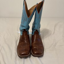 Anderson Bean Square Toe Cowboy Boots, Distressed Tan Vamp with Dark Green Suede Shaft, Size 12 D