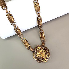 Vintage Tiered Bib Collar Necklace with Gold-Tone Book Chain and Multi-Tone Grosgrain Ribbon — listing 2