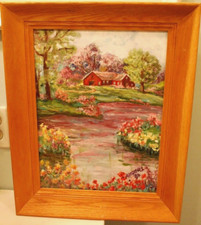 Original Landscape Oil Painting of Rolling Fields and Hills in Dark Wood Frame — listing 5