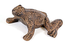 Cast Metal Figural Garden Frog Statue with Green Antiqued Finish — listing 3