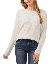 CeCe Ivory Cable-Knit Sweater with Rhinestone Flower Embellishments, Size L — listing 3