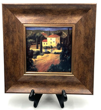 Framed Italian Landscape Print with Cypress and Umbrella Pines, Distressed/Crackle Finish — listing 4