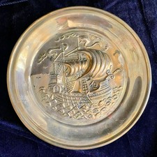 Set of 3 Vintage Embossed Brass Galleon Ship Wall Plates 11.5" Made in England — listing 5