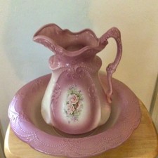 Vintage Ceramic Wash Pitcher and Basin Set with Stag/Deer Transfer and Embossed Rust Trim — listing 6