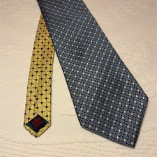 Tommy Hilfiger Men's Silk Necktie, Yellow Geometric Diamond Pattern with Navy Blade — listing 3