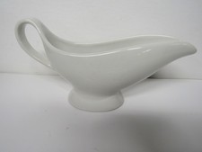 White Ceramic Gravy Boat with Attached Underplate, Swan/Scroll Handle, listing 2