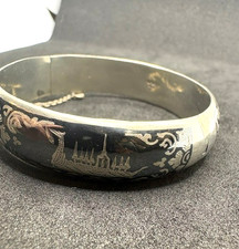 Vintage Thai Nielloware Sterling Silver Clip-On Earrings with Ramakien Dancer Figures — listing 2