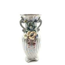 Vintage Capodimonte-Style Lustreware Vase with Applied Porcelain Roses — listing 5