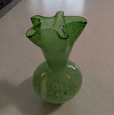 Pair of Vintage Forest Green Ruffled-Rim Squat Bud Vases — listing 5