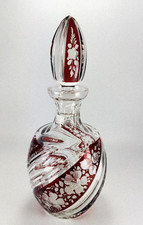 Vintage Blown Glass Decanter Stopper with Wheel-Cut Floral Etching, Mushroom Form — listing 2