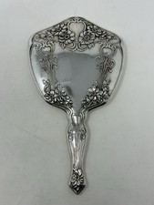 Antique Victorian-Style Silver Plate Repoussé Hand Mirror with Floral Rococo Motif — listing 4