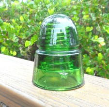 Antique Aqua Green Glass Telegraph Insulator with Embossed Star, 4 inch — listing 4