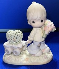 Precious Moments Porcelain Figurine - Boy Pulling Girl in Wagon with Potted Plant — listing 5
