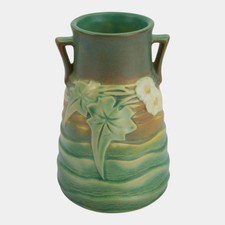 Roseville Pottery Luffa Vase 689-8 in Green, Two-Handled Art Deco Form — listing 6