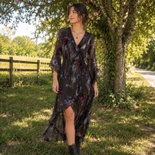 Velvet Burnout Floral Shift Dress with Bell Sleeves — listing 6