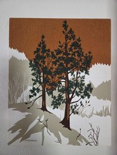 Marushka Silkscreen Fabric Art Print - White Botanical Floral Spray on Tan Ground — listing 3