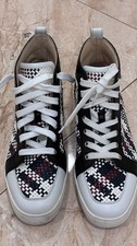 Christian Louboutin Louis Flat High-Top Sneakers, Western Cowboy Motif, Tan Suede & White Leather with Green Trim EU 44 / US 11 — listing 3