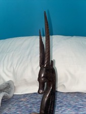 African Carved Wood Antelope Figure Pair on Base, Polychrome, listing 6