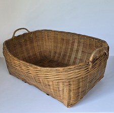 Vintage Handwoven Wicker Basket with Wrapped Handles and Striped Rim Detail — listing 5