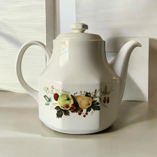 White Ceramic Teapot with Applied Floral and Rosebud Finial Decoration — listing 6