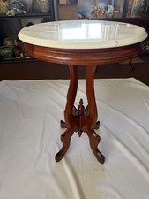 Antique Victorian Eastlake Marble-Top Parlor / Side Table with Turned Center Finial
