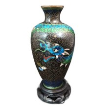 Chinese Champlevé Brass Enamel Vase with Dragon, Phoenix and Zoomorphic Handles — listing 6