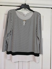 Calvin Klein Black and White Striped Cowl Neck Cap Sleeve Dress M — listing 6