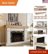 Oak Mantel Surround with Marble-Look Tile Insert and Hearth (Carved Floral Corner Blocks) — listing 3
