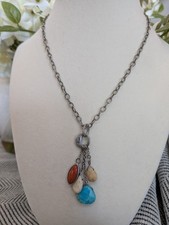 Blue Sponge Coral Beaded Necklace with Silver-Tone Spacer Beads and Magnetic Clasp — listing 4