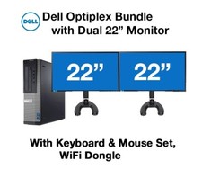 Complete Desktop Computer Workstation Setup with Widescreen Monitor, Tower PC, UPS, Keyboard, and Gaming Headset on Wood Computer Desk