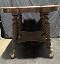 Antique American Oak Round Dining Table with Carved Claw Feet and Fluted Legs — listing 5