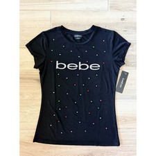 Bebe Rhinestone Logo Teal Short-Sleeve T-Shirt M — listing 6
