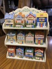 Avon Spice Village Ceramic Cottage Spice Jar Set with Wooden Display Shelf (12 Pieces) — listing 3