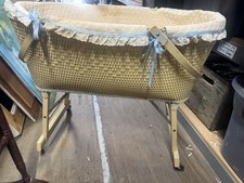 Vintage Wicker Baby Bassinet on Folding Rocker Stand with Mattress — listing 5