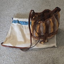 Tory Burch Metallic Gold Woven Straw & Silver Leather Chain-Strap Tote Purse — listing 2