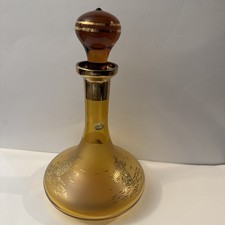 Bohemian Amber Glass Decanter Set with Hand-Painted Enamel Florals and Raised Gilt 6 glasses + decanter — listing 3