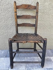 Antique Primitive Ladderback Side Chair with Woven Splint Seat — listing 3