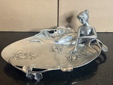 Art Nouveau Style Pewter Figural Brooch with Maiden and Iris Flowers — listing 3