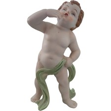 White Bisque Porcelain Cherub Angel Figurine with Wings, Resting Head on Hands — listing 3