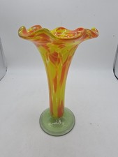 Hand-Blown Art Glass Bottle Vase with Orange Mottled and Yellow Streaked Design — listing 5