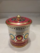 Set of 3 Decorative Embossed Metal Lidded Canisters with Footed Bases and Finial Lids — listing 6