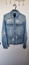 KSCY Melbourne Stonewashed Distressed Denim Trucker Jacket with Panther Embroidery, Size XL — listing 5