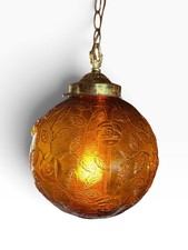Vintage Victorian-Style Amber Glass Hanging Lamp Chandelier with Prisms — listing 3