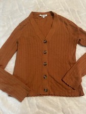 Madewell Ribbed Button-Front Cardigan in Camel/Tobacco, Size XL — listing 5